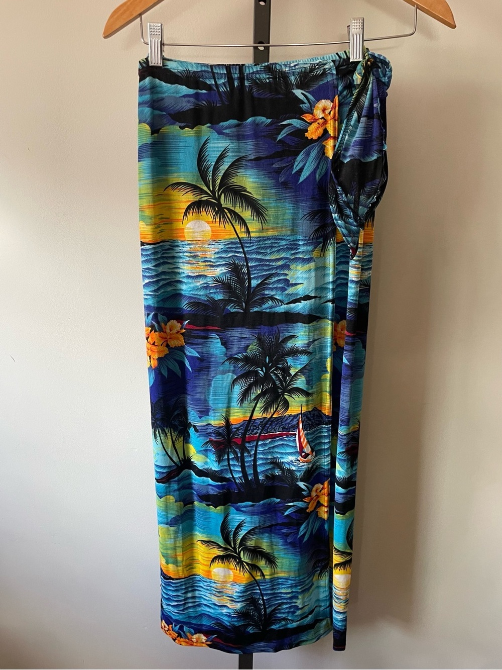 90s Y2K Vintage Hawaiian Tropical Print Faux Wrap Maxi Skirt Medium